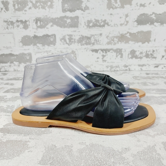 New CREVO Kitty Bow Leather Slide Sandal In Black K874 - Picture 6 of 9